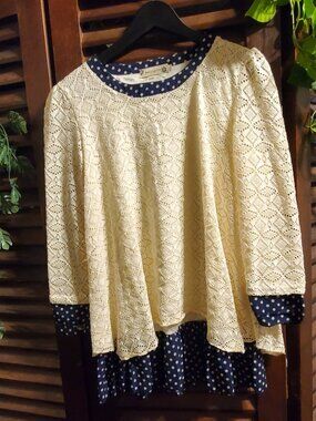 Cream & Navy Lace Polka Dot Tunic